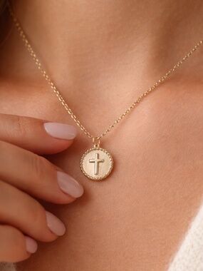 Gold Cross Necklace - Embossed cross